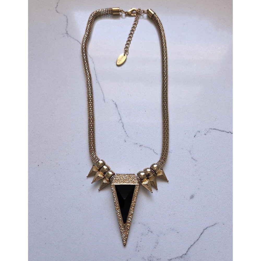 Cara New York Gold Tone Black Triangle Spike Mesh Statement Necklace